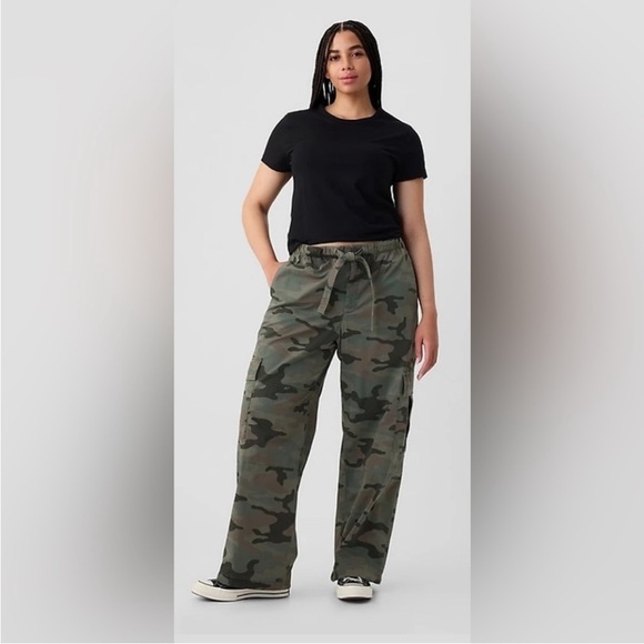 GAP Fine Twill Green Camo Street Wear Baggy Wide Leg Oversized Cargo Pants XL - Picture 2 of 4